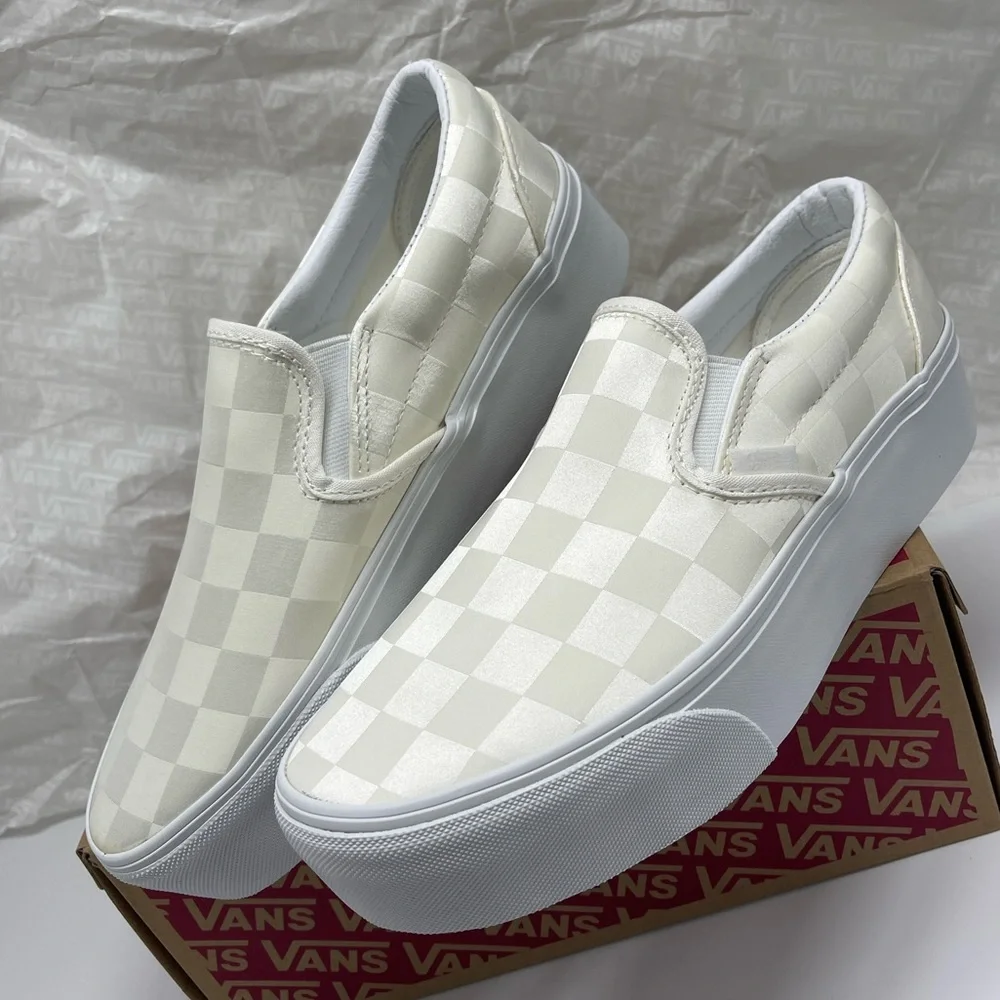 Vans Classic Slip-On Stackform Satin Checkerboard White VN000CN1CJ7 Platform